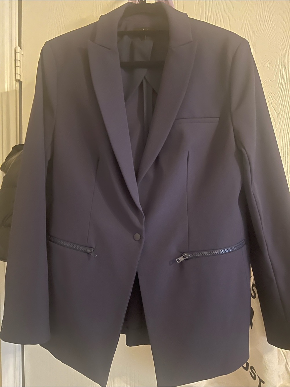 Quince Navy Single-Button Blazer with Zipper Pockets